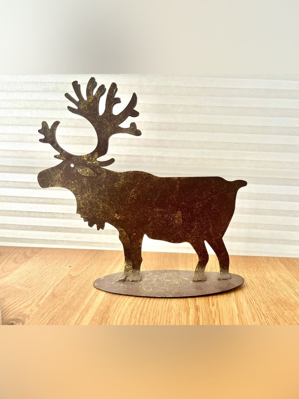 Farmhouse Brown and Gold Metal Reindeer Holiday Ornament